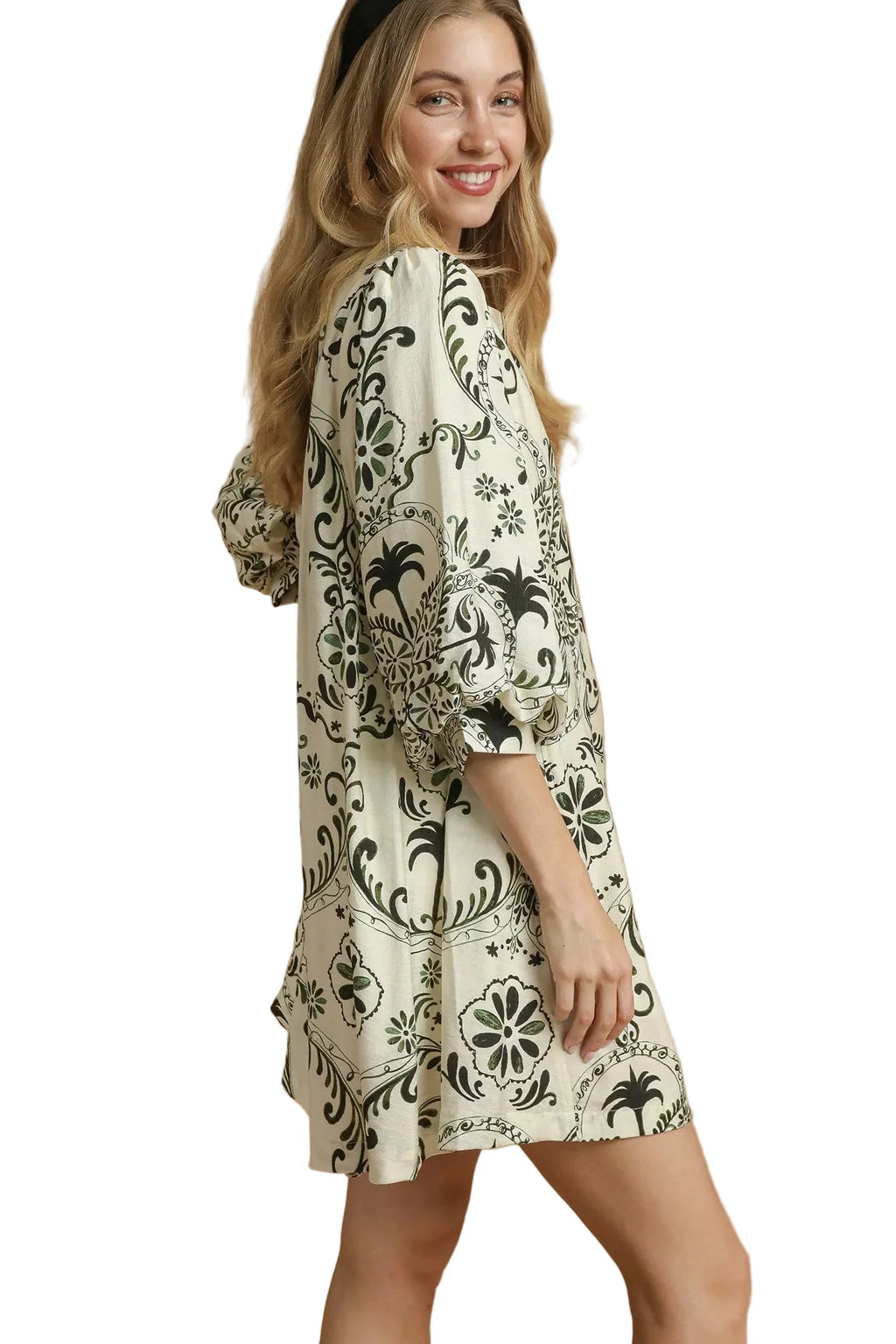 Boho Printed Balloon Sleeve Mini Dress