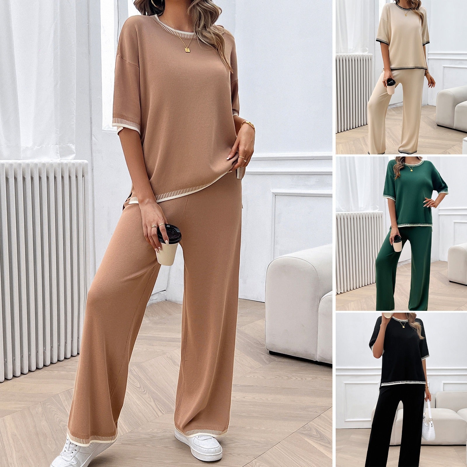 European and American women's spring and summer casual temperament sweater and pants set