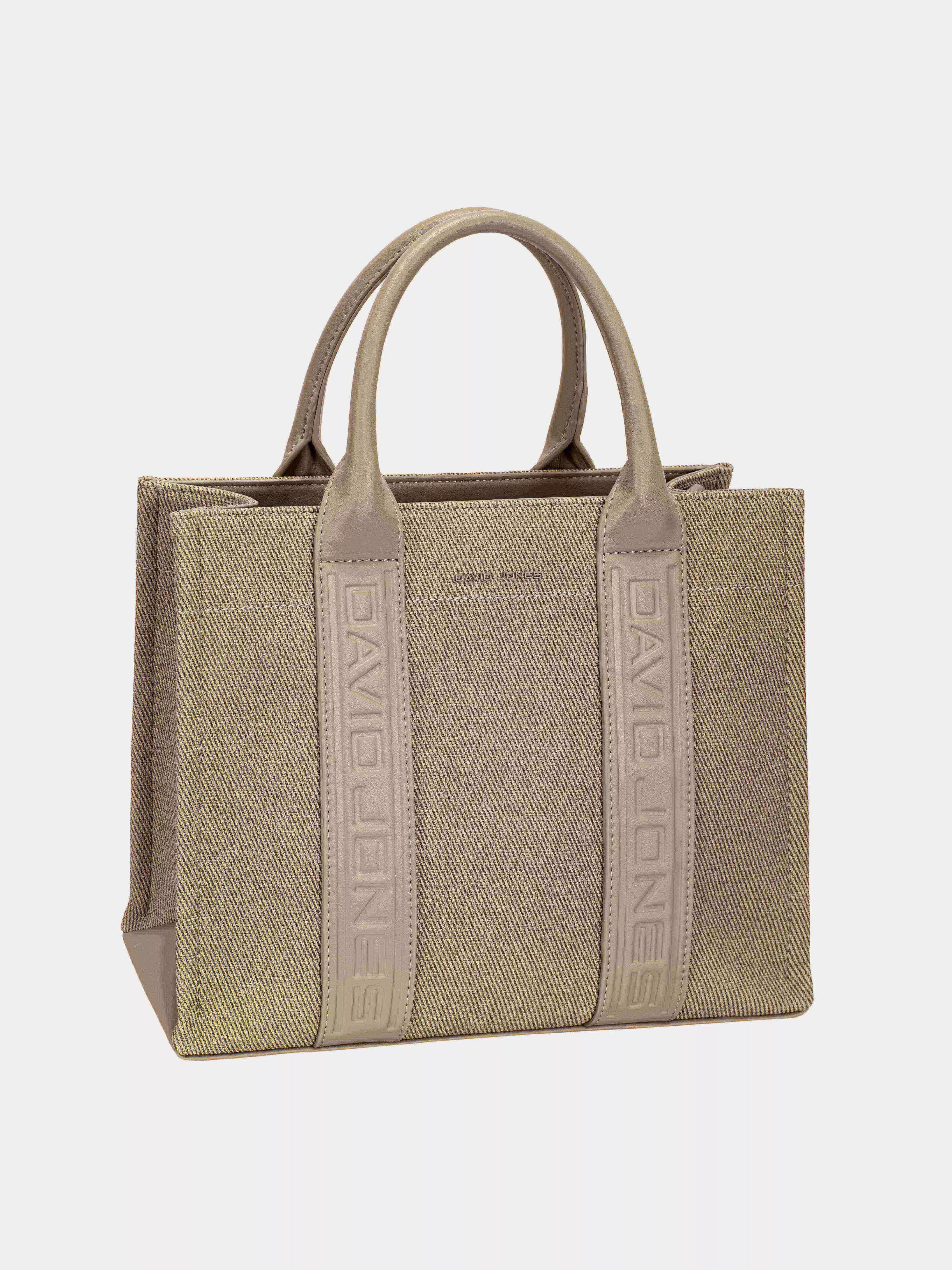 David Jones Canvas Tote Handbag with Contrast Leather Handles