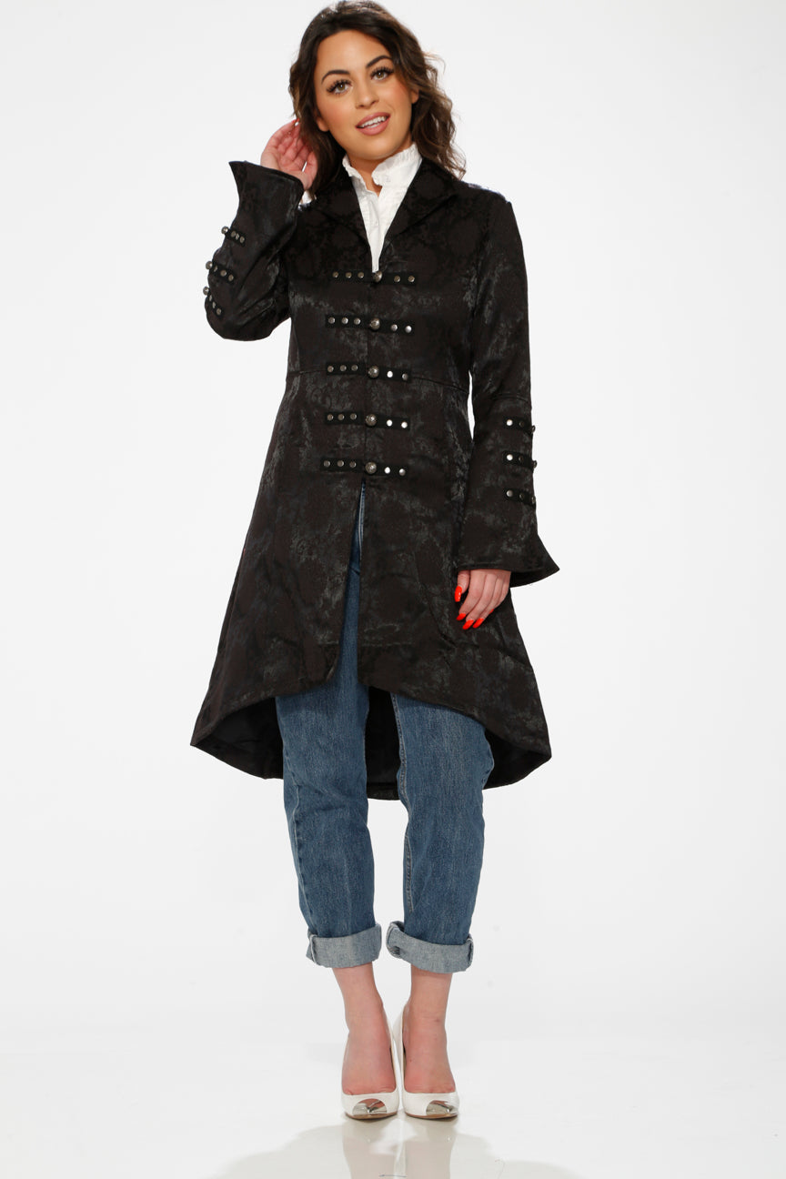 10191 Black Brocade HiLo Coat
