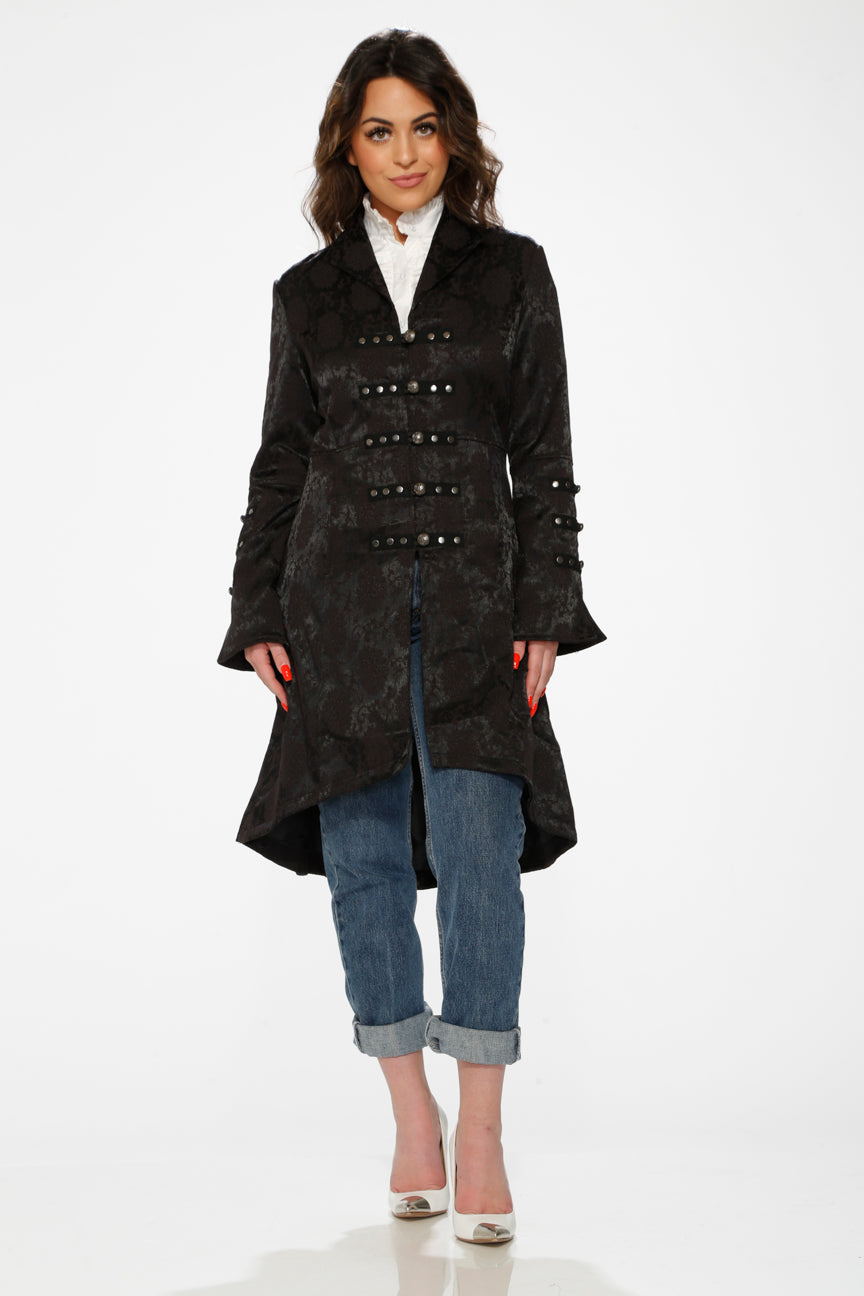 10191 Black Brocade HiLo Coat