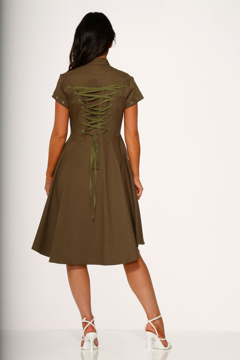 10272 Battalion Olive HiLo Swing Dress