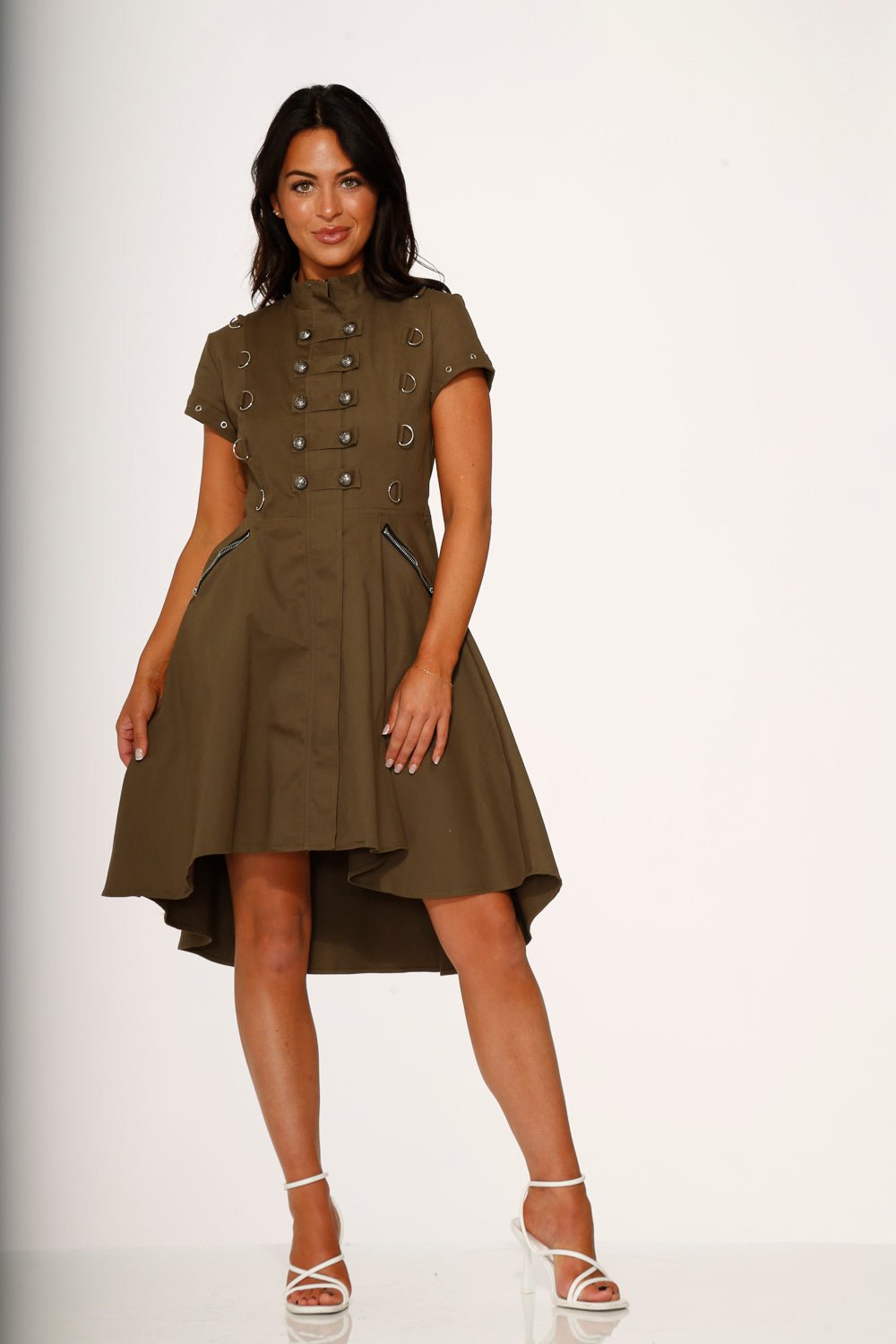 10272 Battalion Olive HiLo Swing Dress