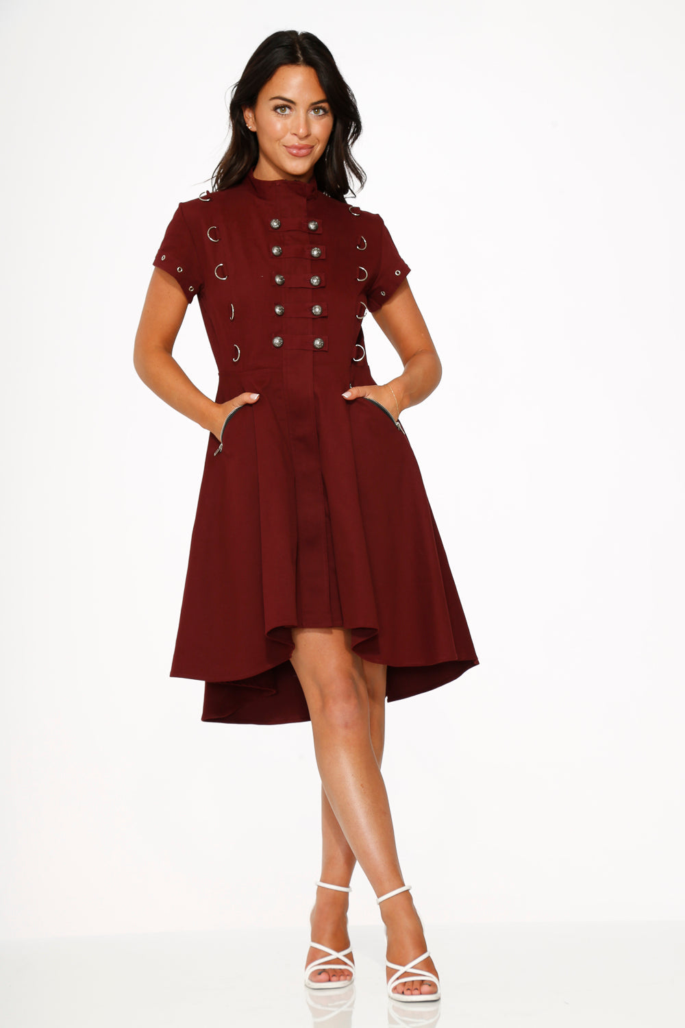 10274 Battalion Burgundy HiLo Swing Dress