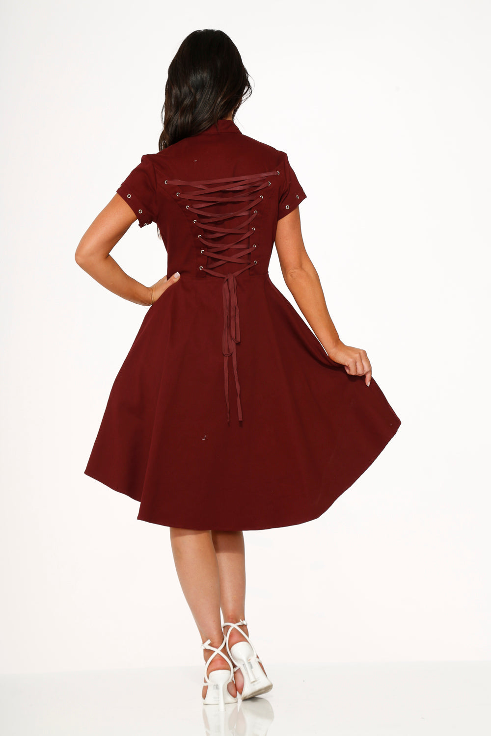 10274 Battalion Burgundy HiLo Swing Dress