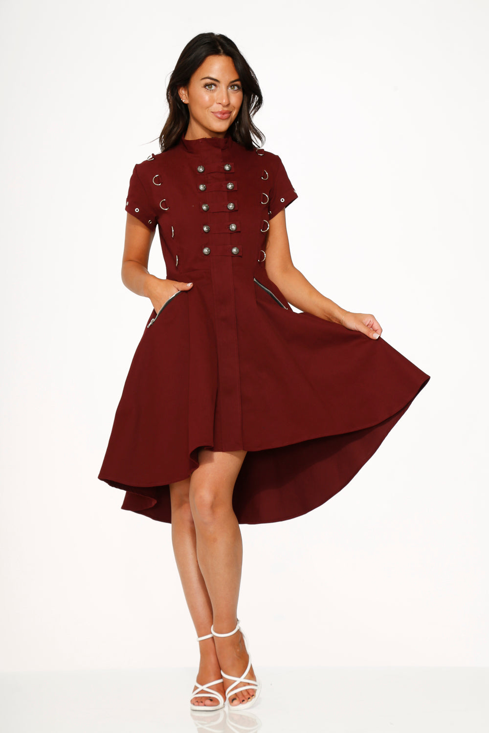 10274 Battalion Burgundy HiLo Swing Dress