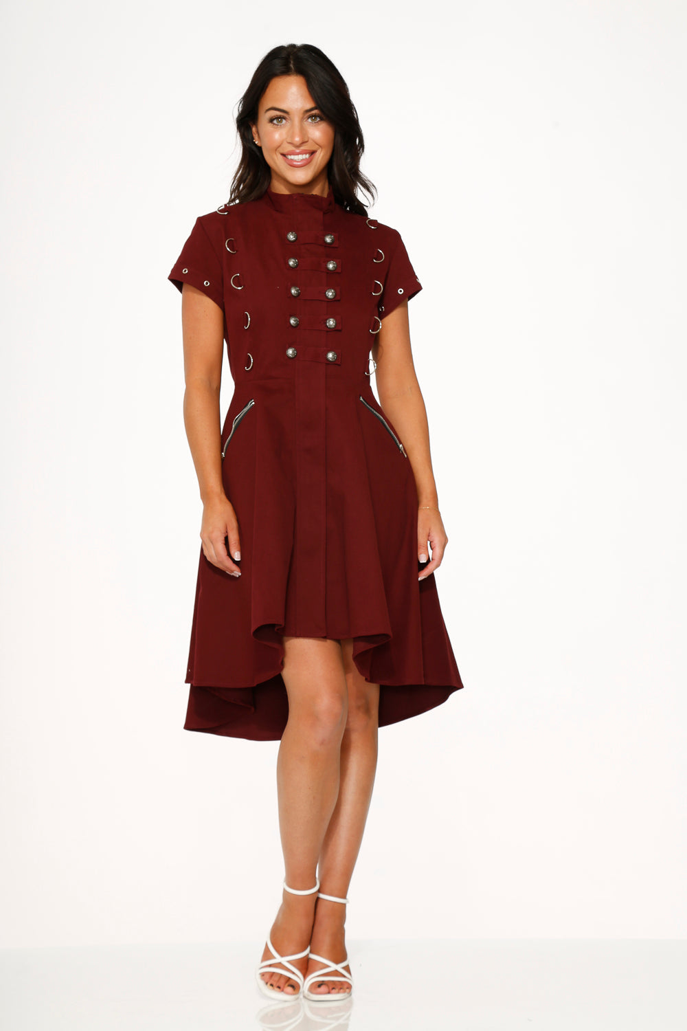 10274 Battalion Burgundy HiLo Swing Dress
