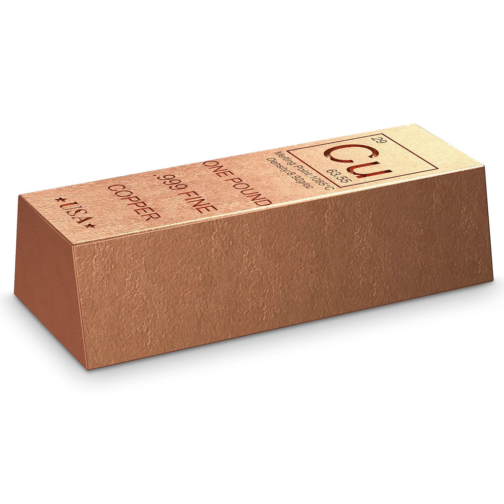 1 Pound Copper Bullion Bar Ingot Paperweight - 999 Pure Chemistry Element Design with Certificate of Authenticity