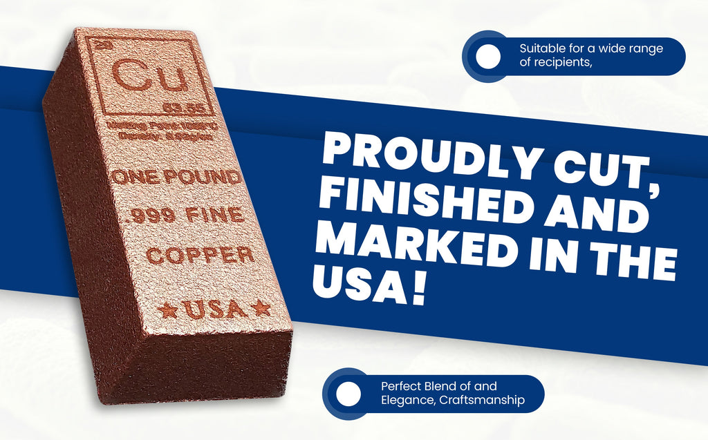 1 Pound Copper Bullion Bar Ingot Paperweight - 999 Pure Chemistry Element Design with Certificate of Authenticity