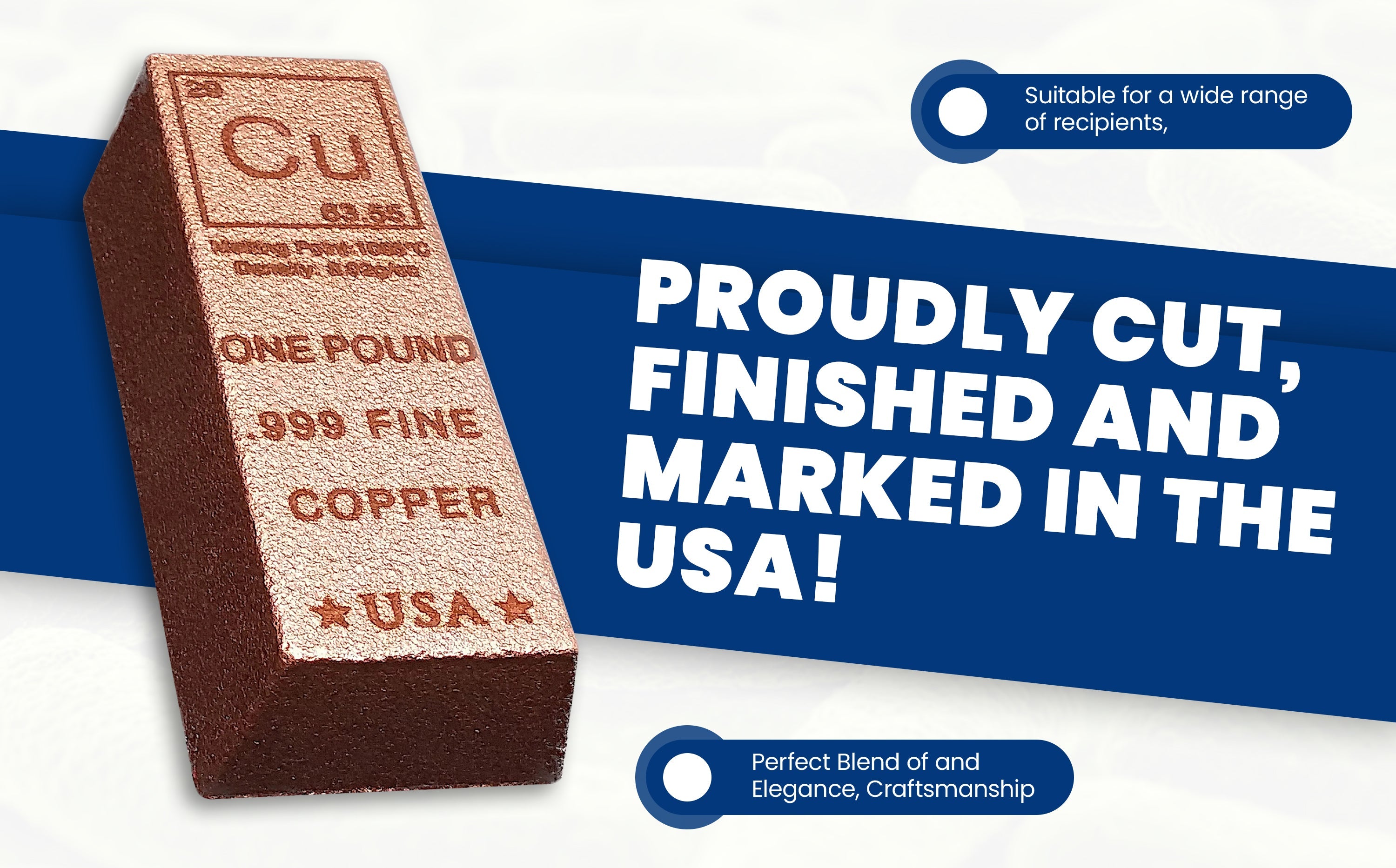 1 Pound Copper Bullion Bar Ingot Paperweight - 999 Pure Chemistry Element Design with Certificate of Authenticity