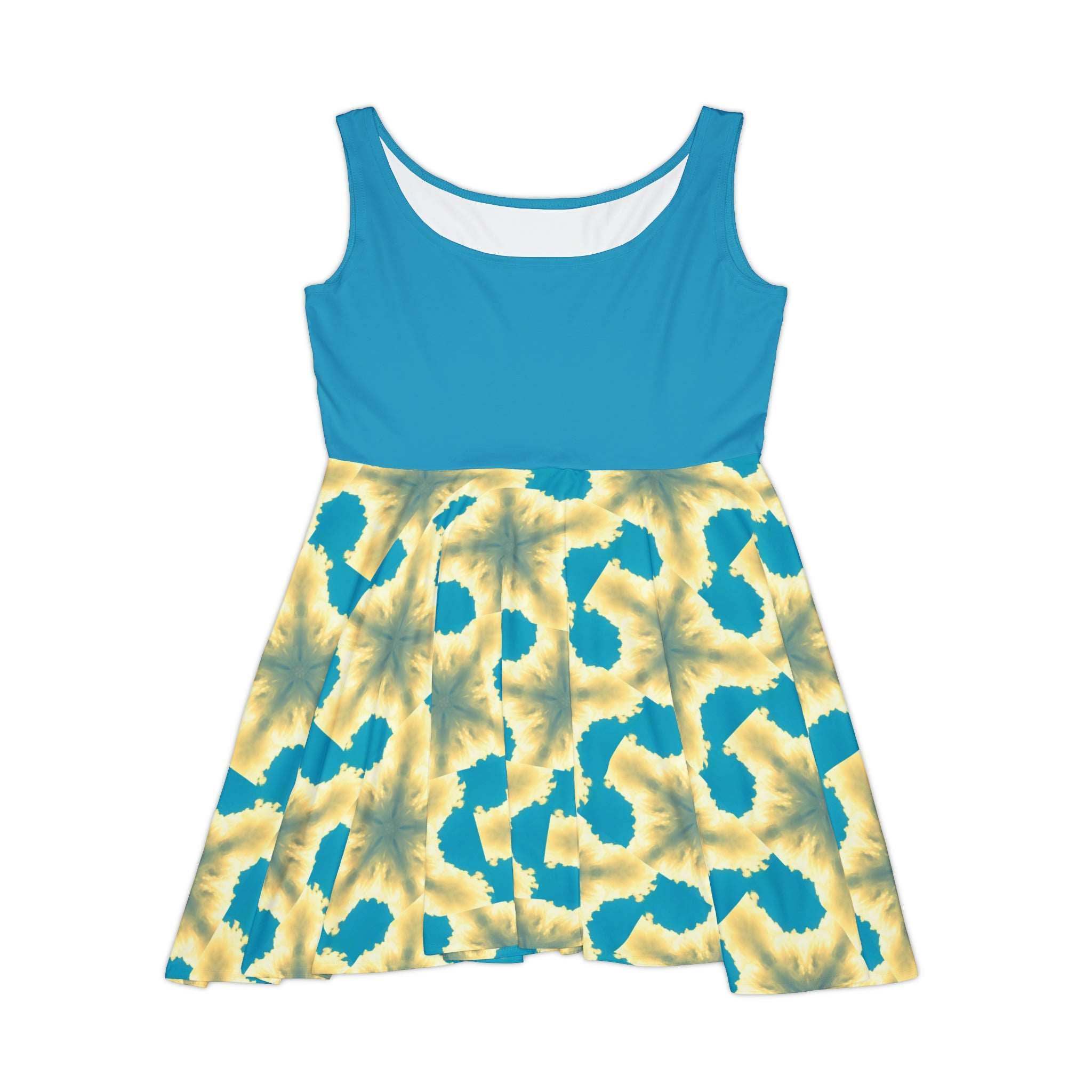 Blue with White Fluffy Clouds Skater Dress up to 2XL