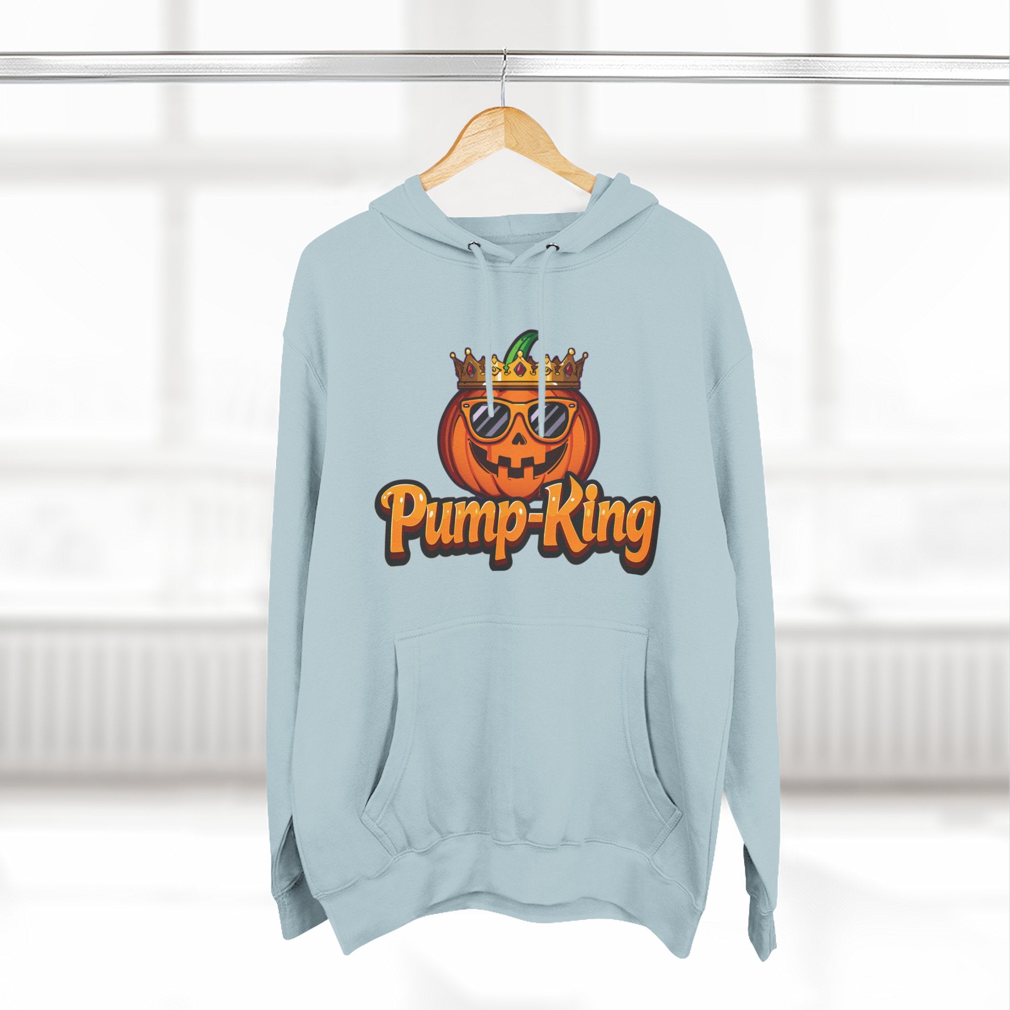 Pump-King Halloween Hoodie, Cozy Fleece Sweatshirt for Fall, Funny Pumpkin Apparel, Autumn Style, Perfect for Halloween Celebrations