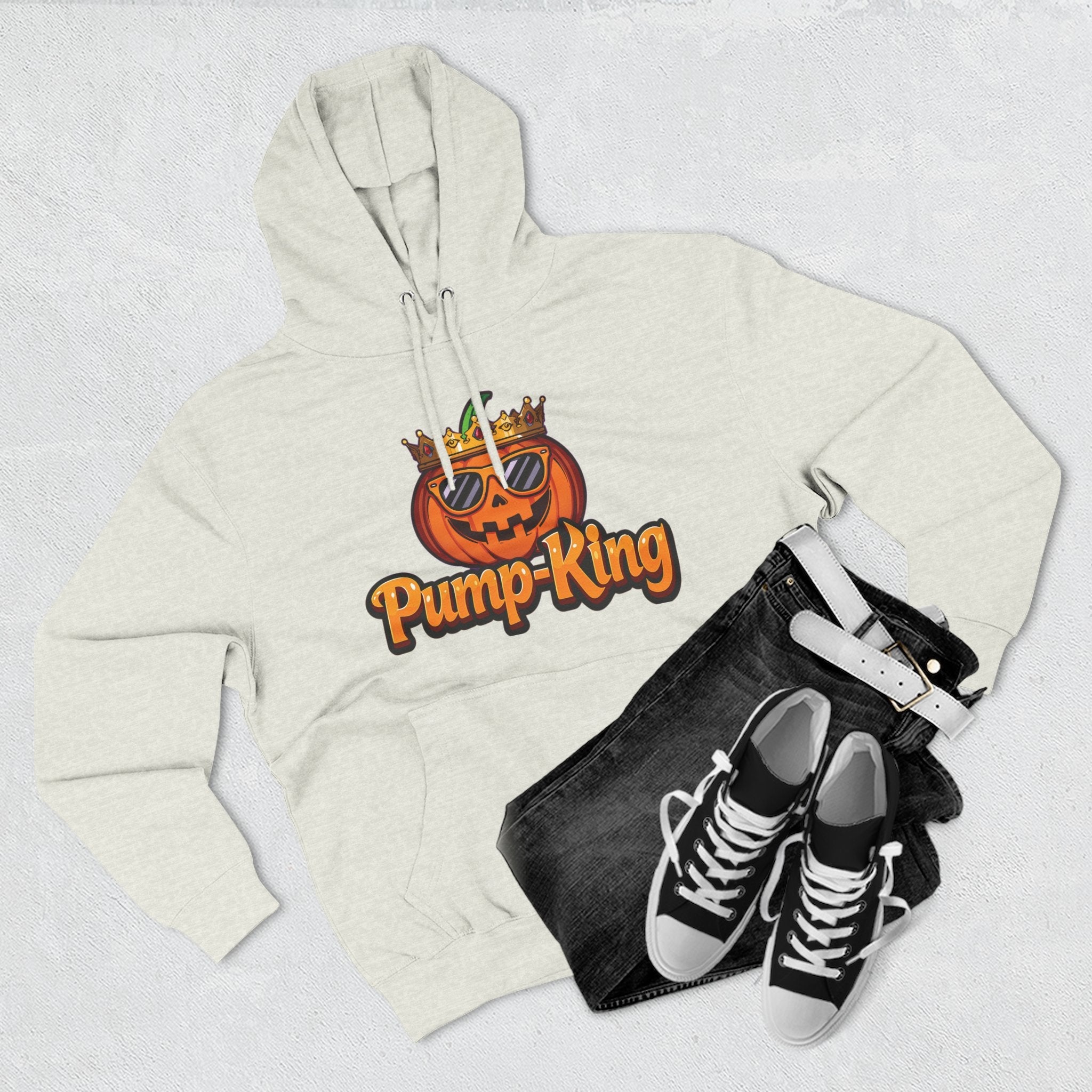 Pump-King Halloween Hoodie, Cozy Fleece Sweatshirt for Fall, Funny Pumpkin Apparel, Autumn Style, Perfect for Halloween Celebrations