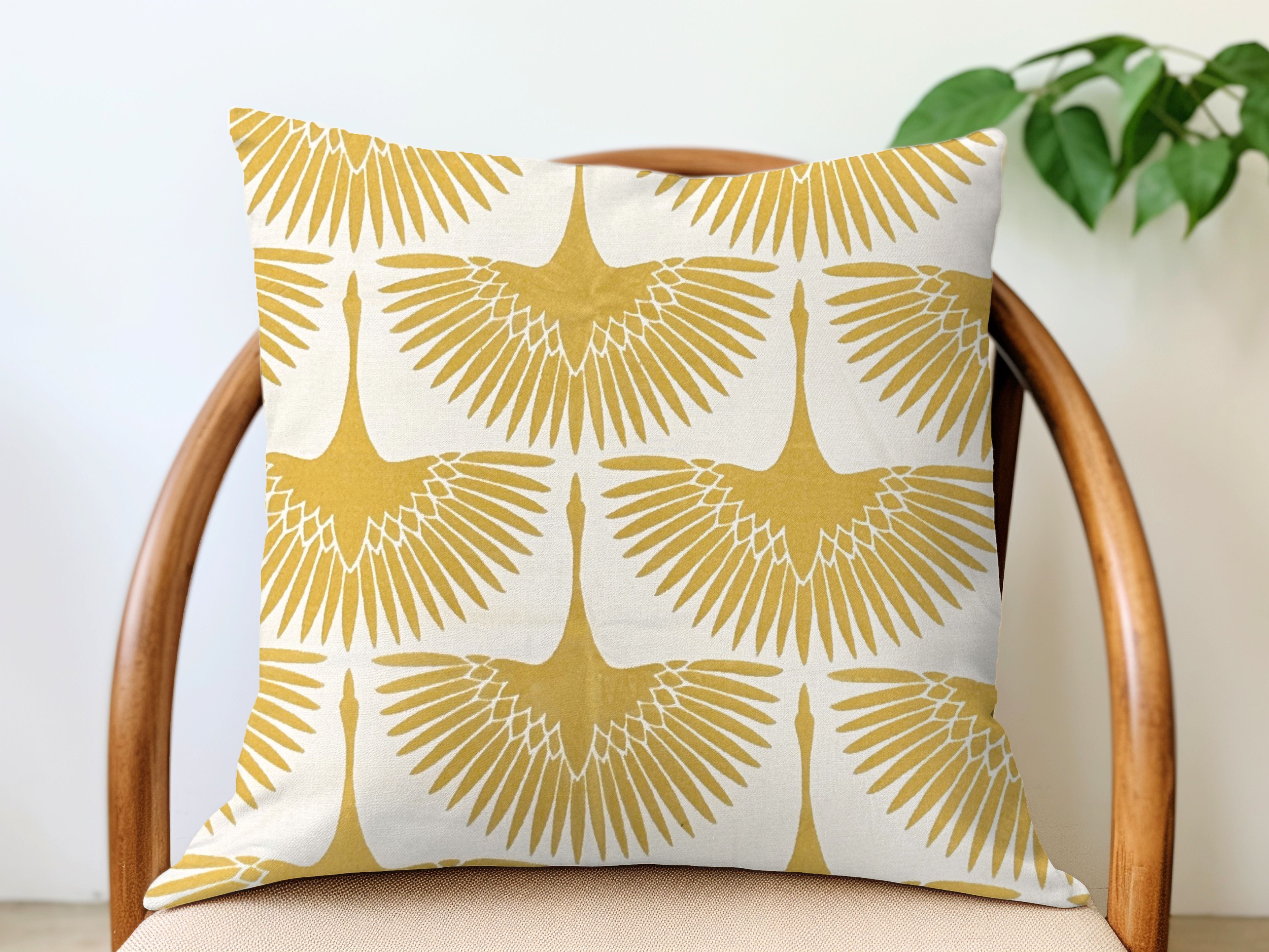 Bird Flock Cut Velvet Pillow Cover - Golden