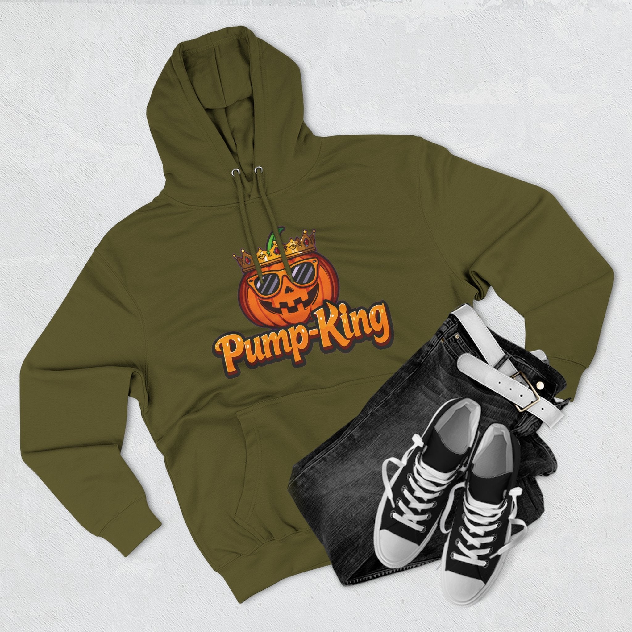 Pump-King Halloween Hoodie, Cozy Fleece Sweatshirt for Fall, Funny Pumpkin Apparel, Autumn Style, Perfect for Halloween Celebrations