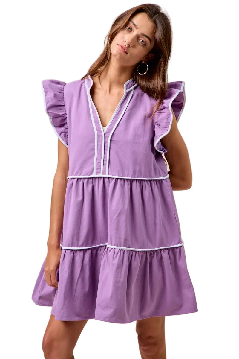 Gameday Theme Contrast Binding Ruffled Dress