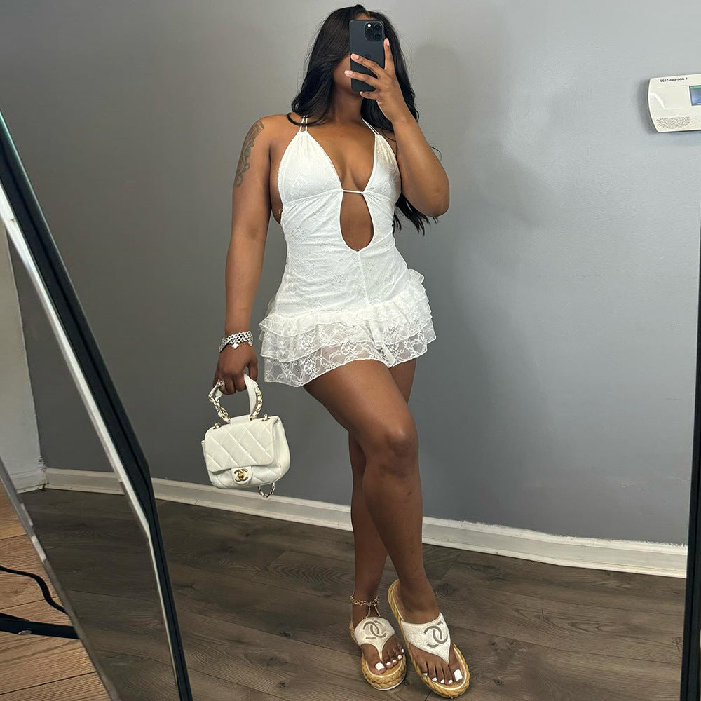 Lace cake backless dress