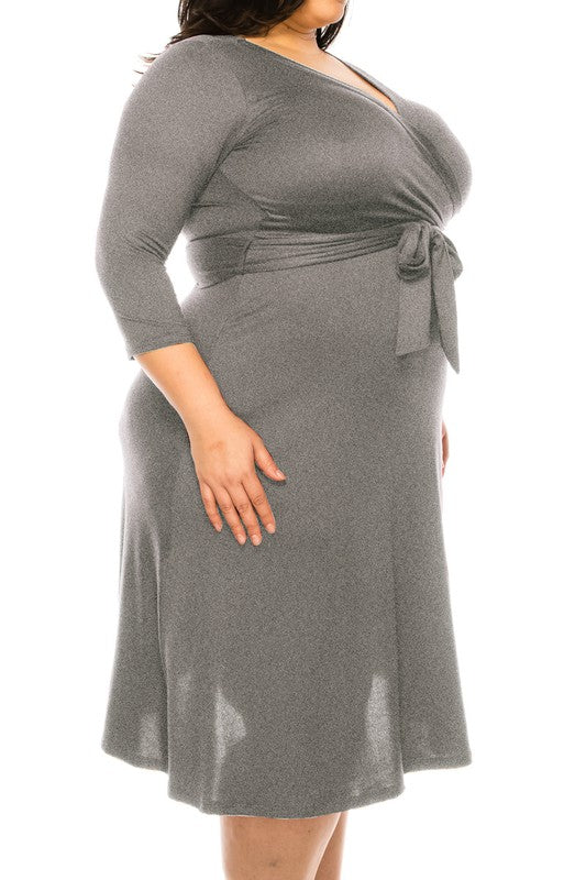 Plus Size Solid Faux Wrap Dress