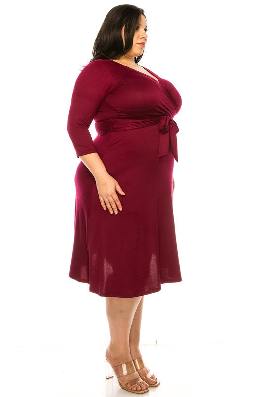 Plus Size Solid Faux Wrap Dress