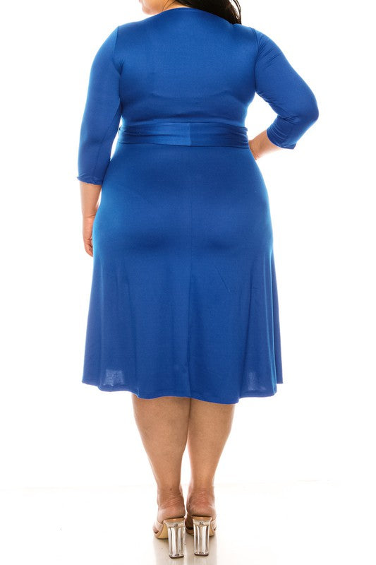 Plus Size Solid Faux Wrap Dress