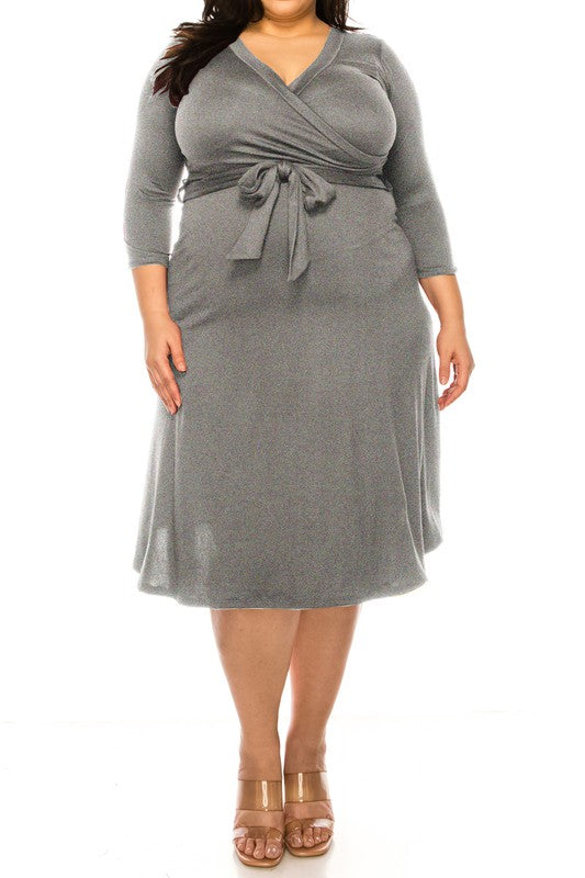 Plus Size Solid Faux Wrap Dress
