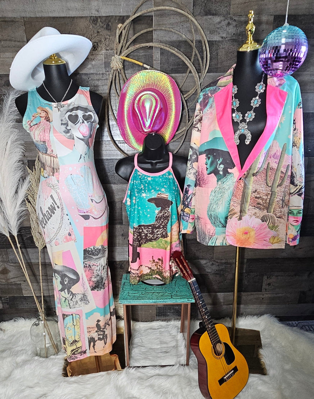 Baha Ranch Retro Pop Western Bodycon Side Slit Maxi Dress