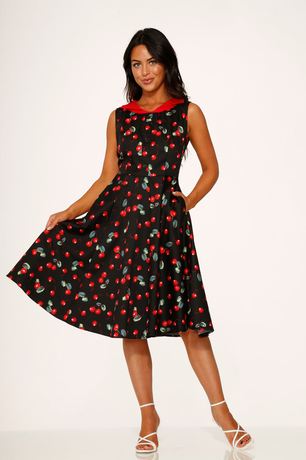 21261 Black Red Cherry Swing Dress