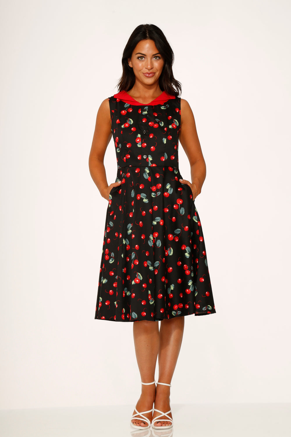 21261 Black Red Cherry Swing Dress