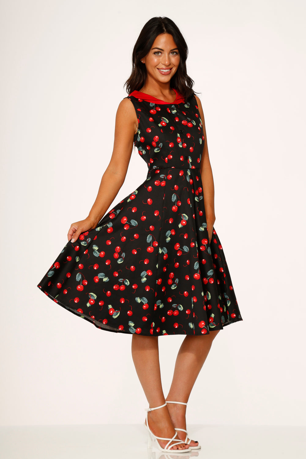 21261 Black Red Cherry Swing Dress