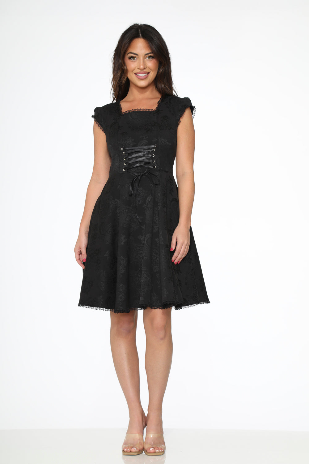 21440 Black Brocade Gothic Swing Dress