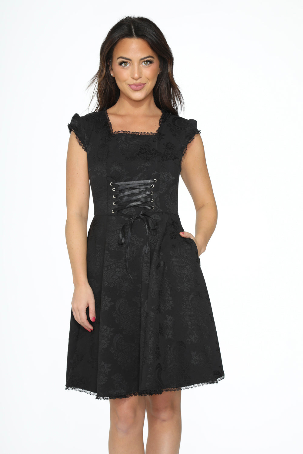 21440 Black Brocade Gothic Swing Dress