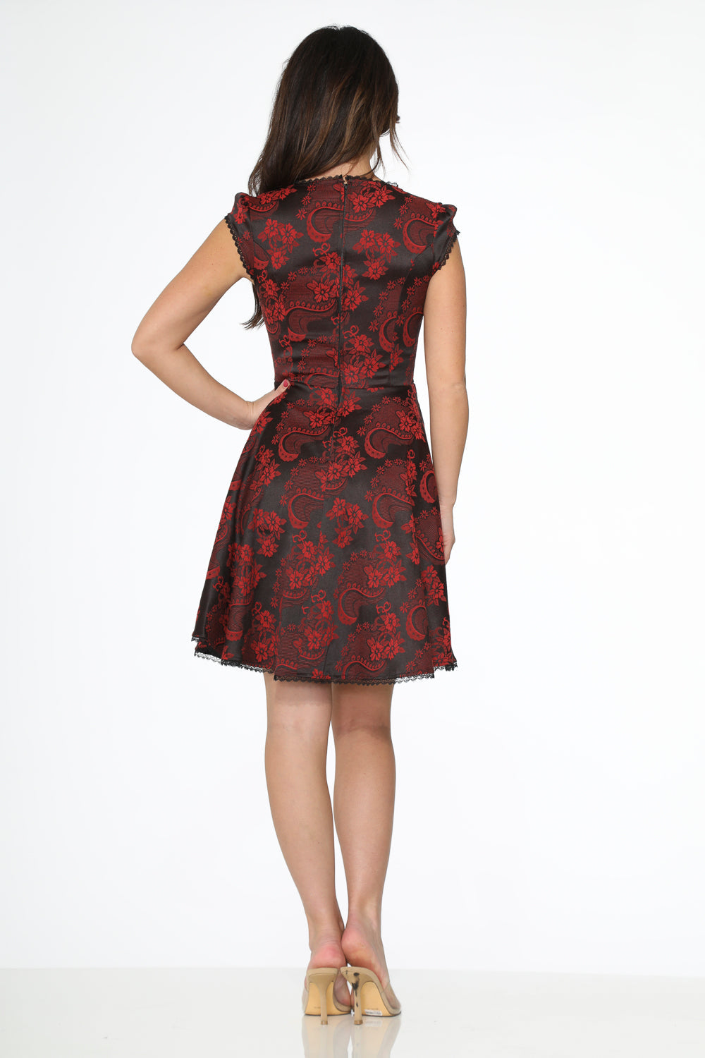 21441 Red Brocade Gothic Swing Dress