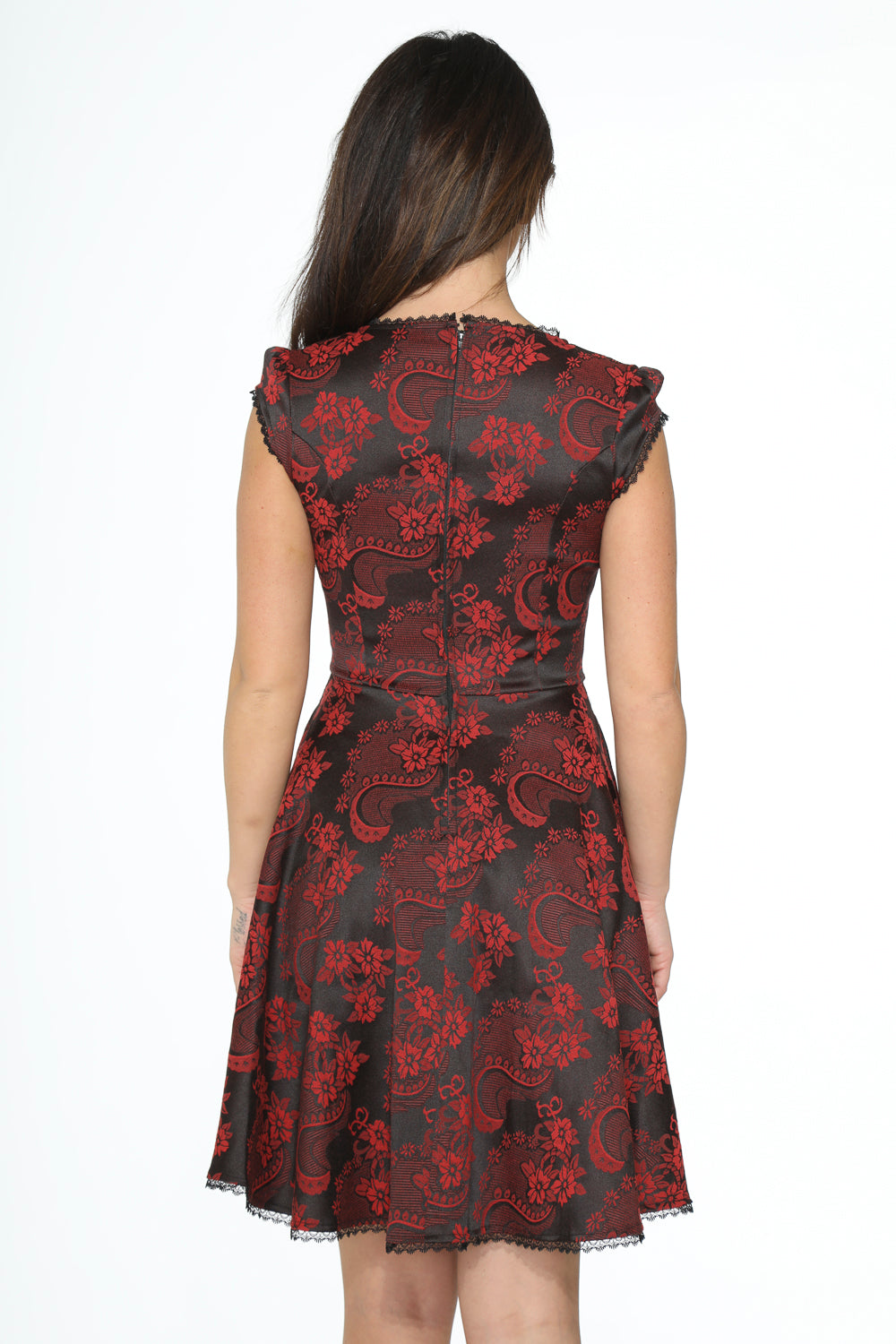 21441 Red Brocade Gothic Swing Dress