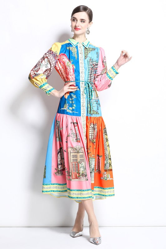 Women's Vintage Pattern Colorful Long Maxi Dress