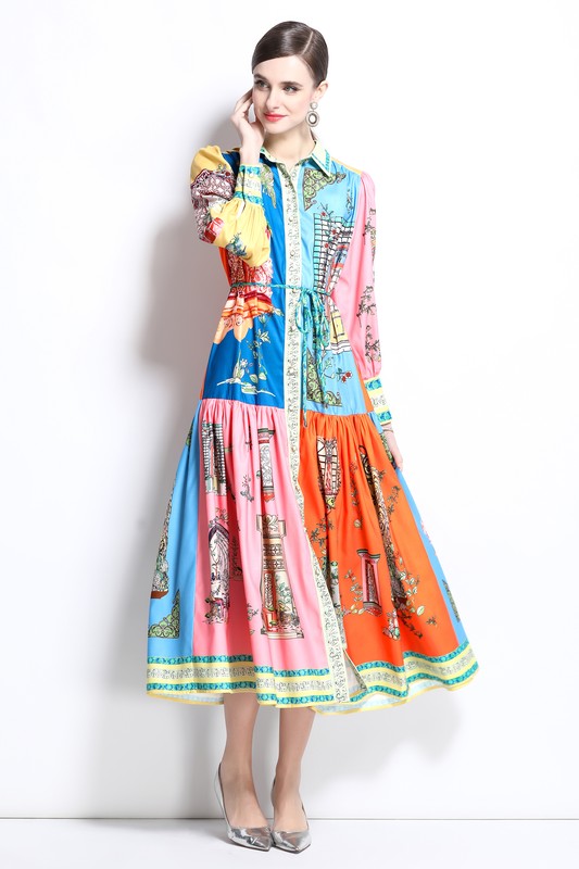 Women's Vintage Pattern Colorful Long Maxi Dress