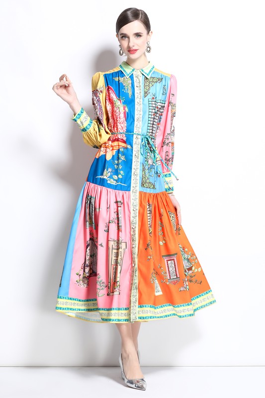 Women's Vintage Pattern Colorful Long Maxi Dress
