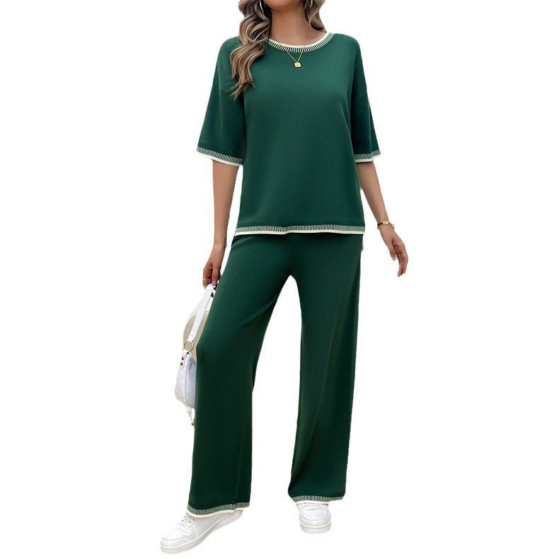European and American women's spring and summer casual temperament sweater and pants set