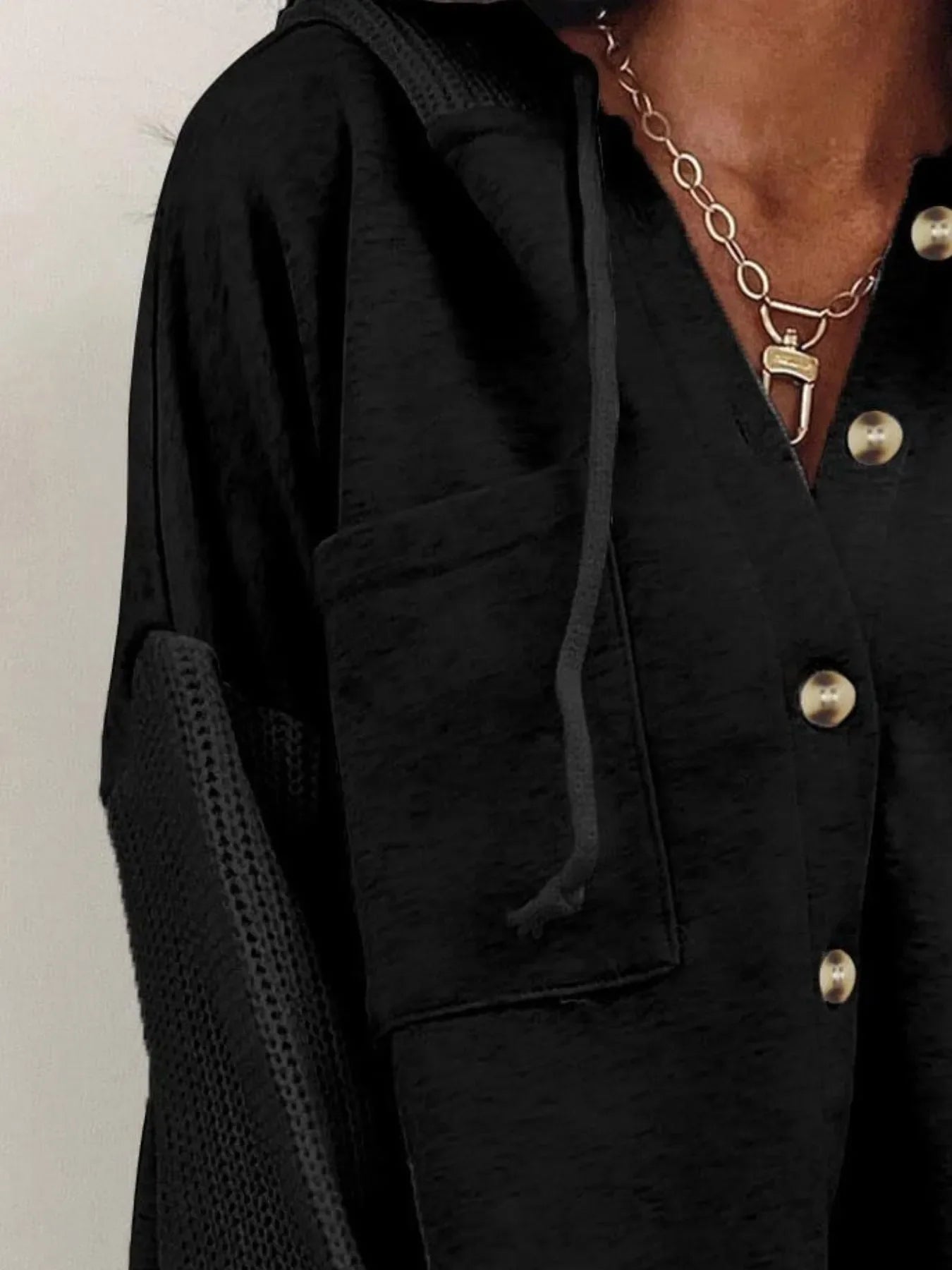 Drawstring Button Front Hoodie