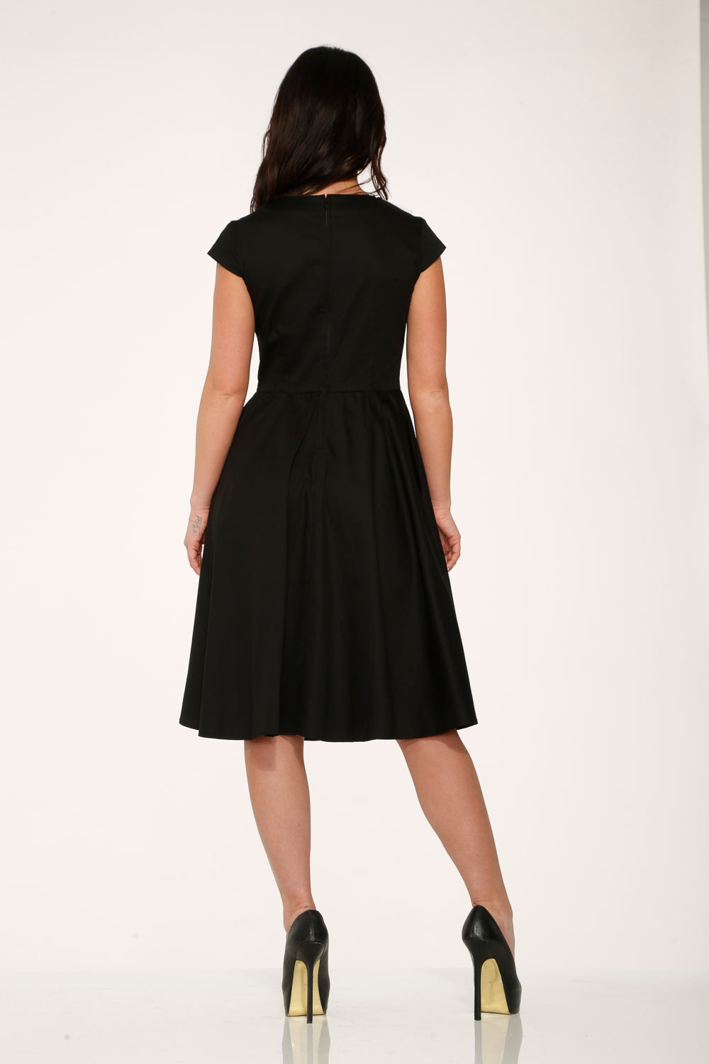 29190 Black White Collar Swing Dress