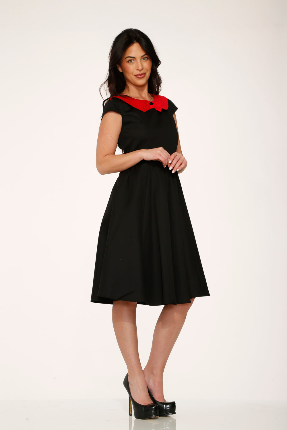 29191 Black Red Collar Swing Dress