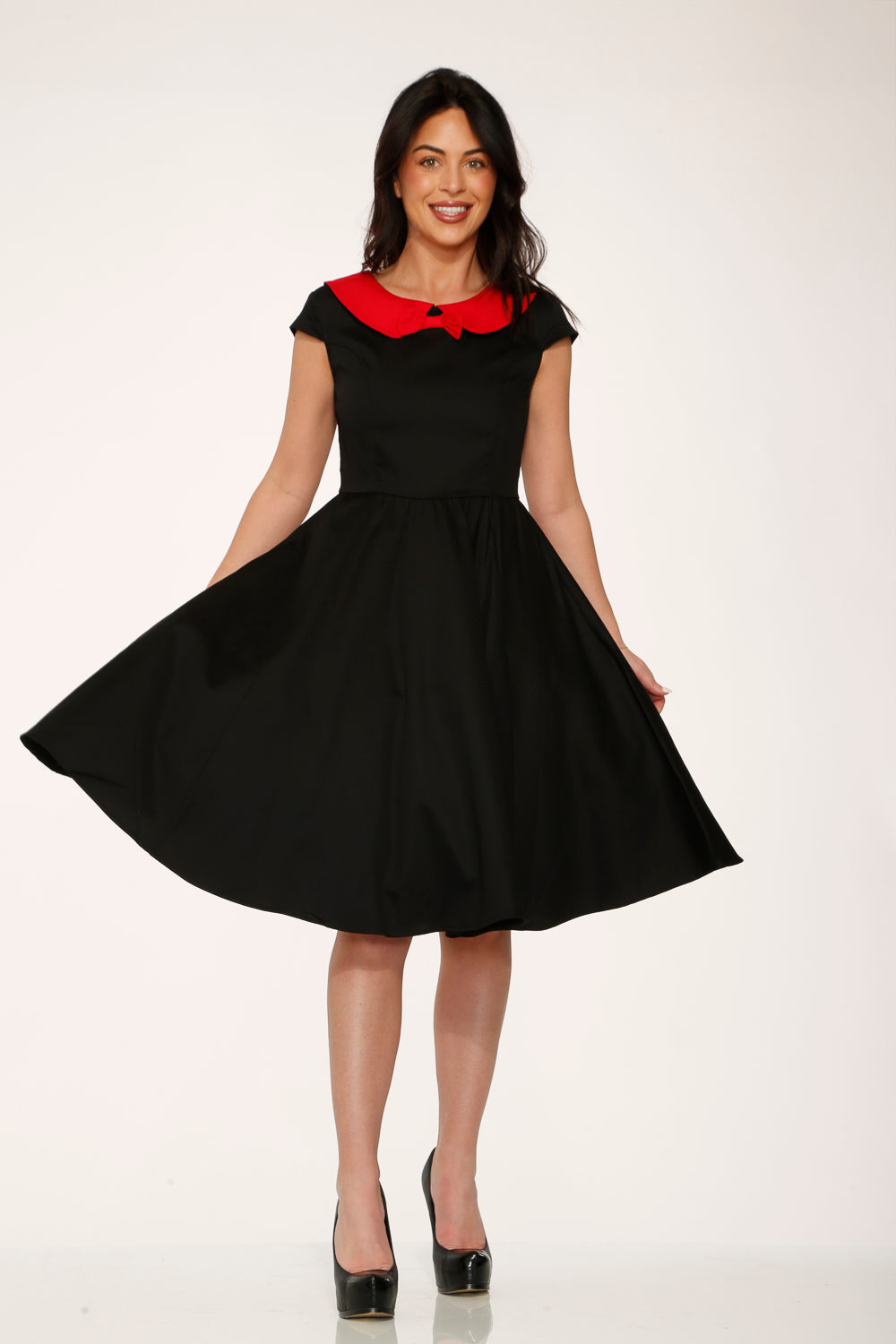 29191 Black Red Collar Swing Dress