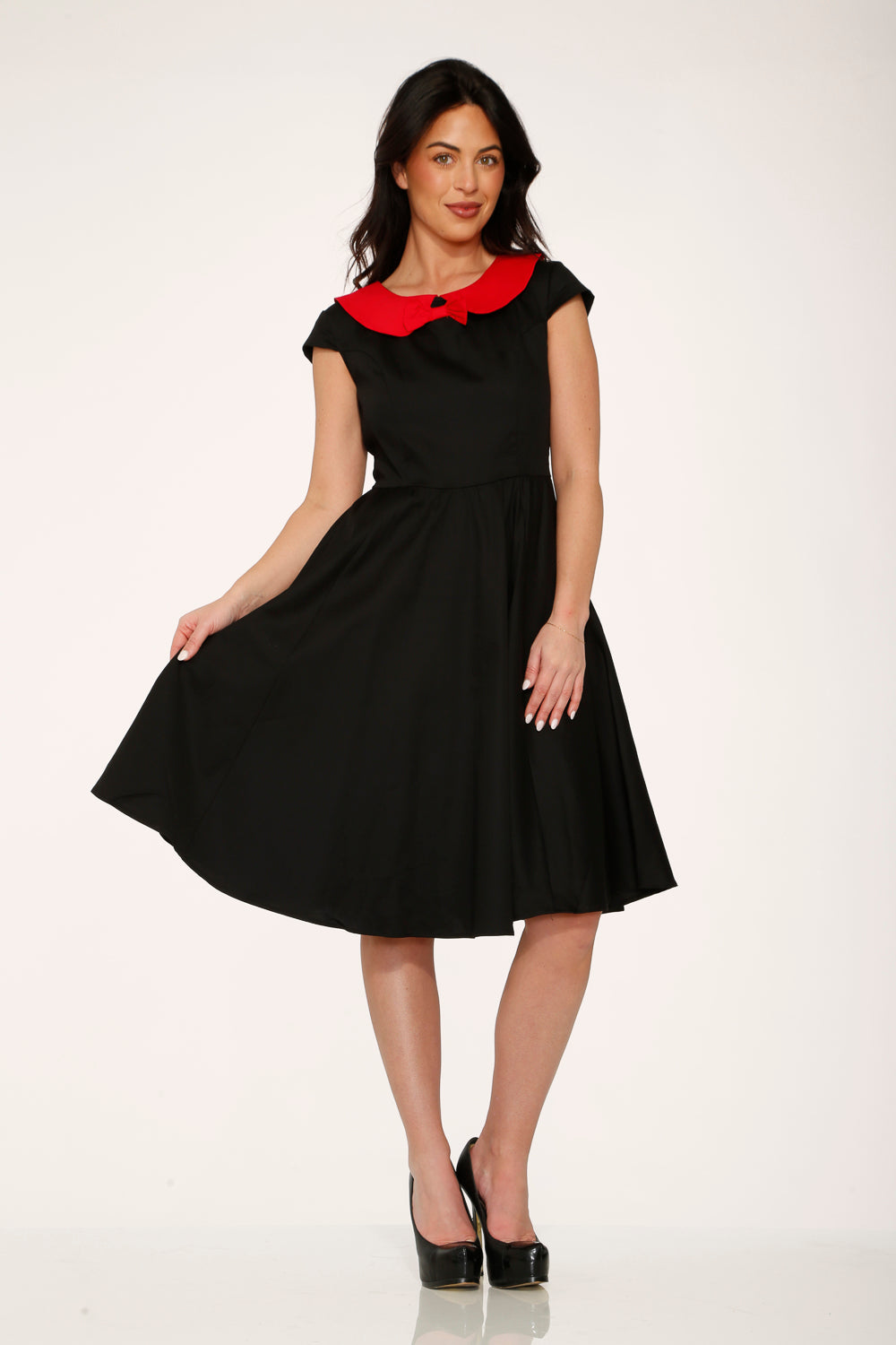 29191 Black Red Collar Swing Dress