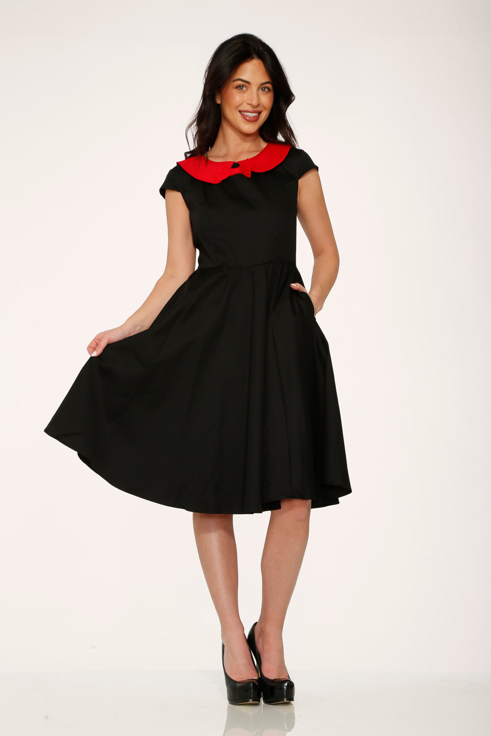 29191 Black Red Collar Swing Dress
