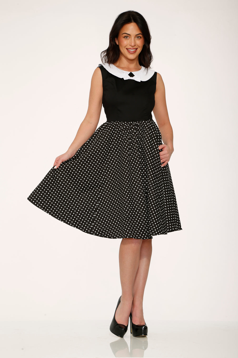 29200 Black White Polka Dot Swing Dress