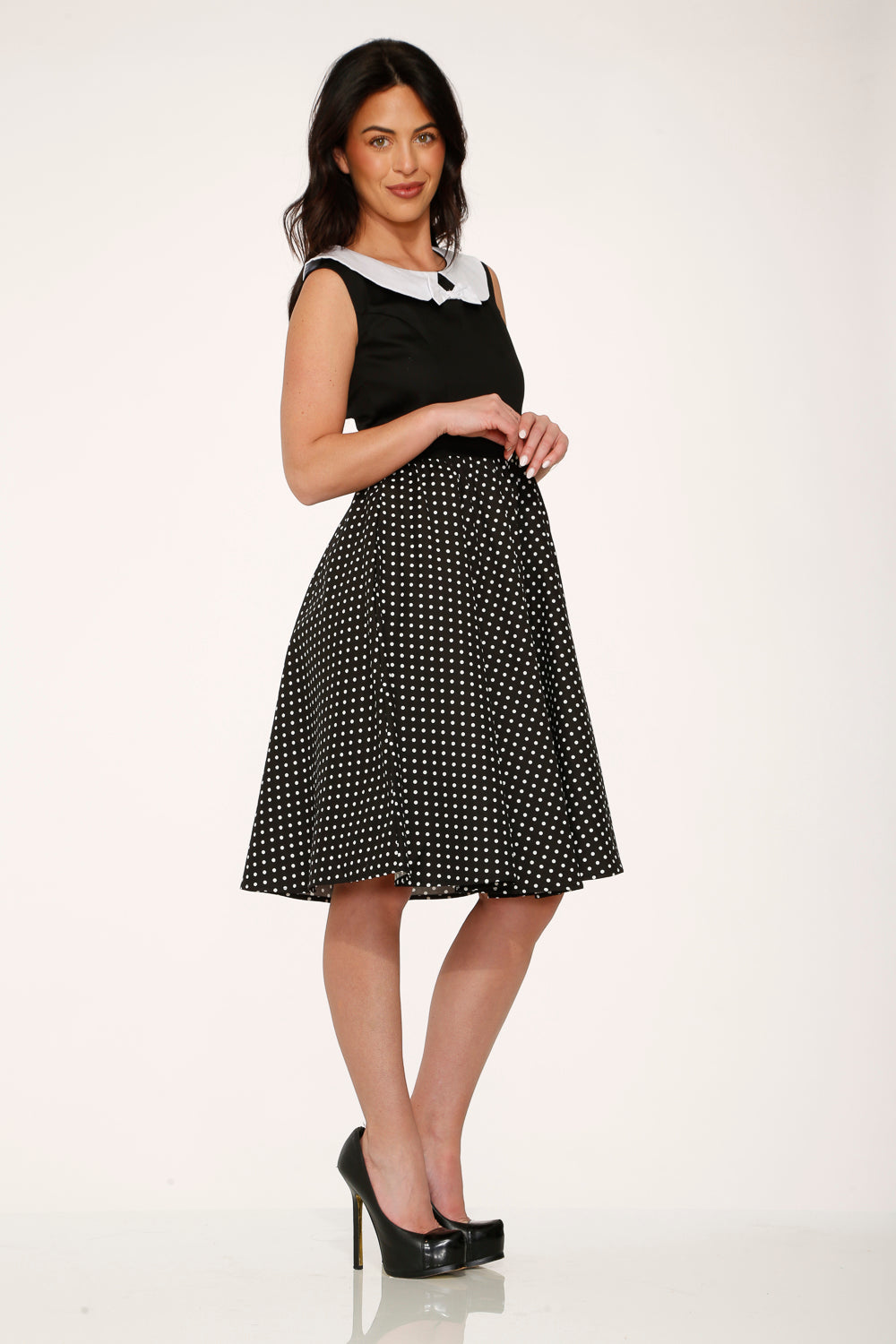29200 Black White Polka Dot Swing Dress
