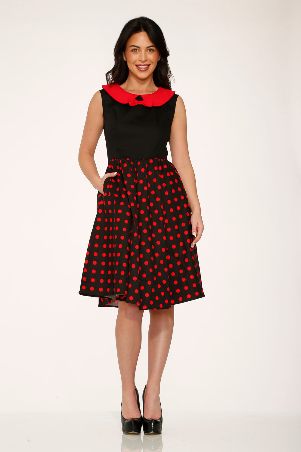 29201 Black Red Polka Dot Swing Dress