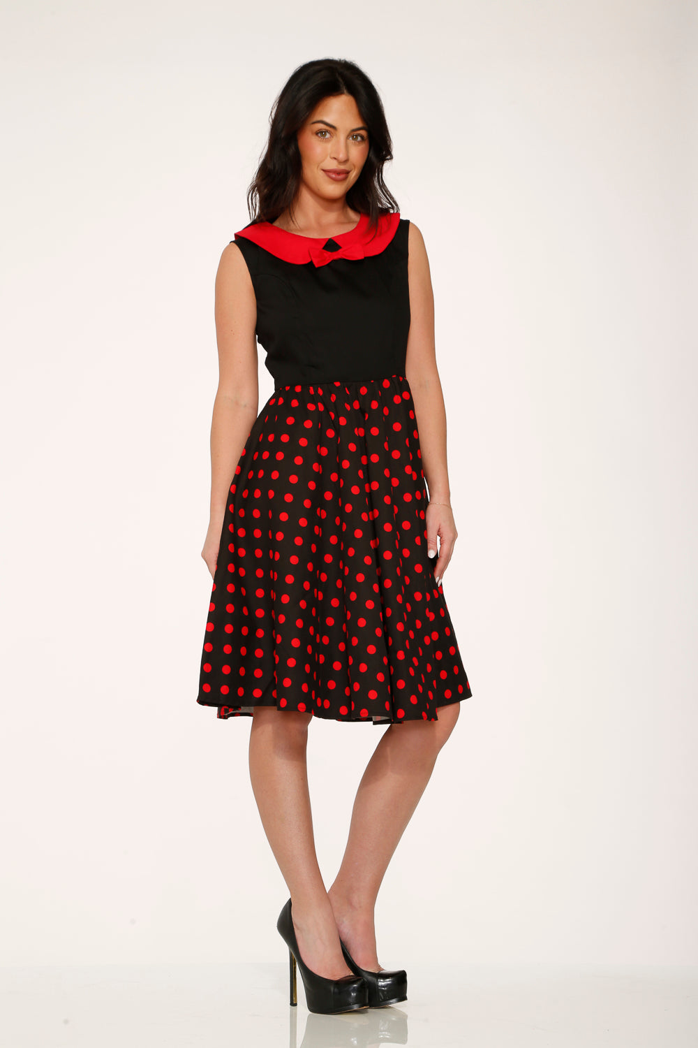 29201 Black Red Polka Dot Swing Dress