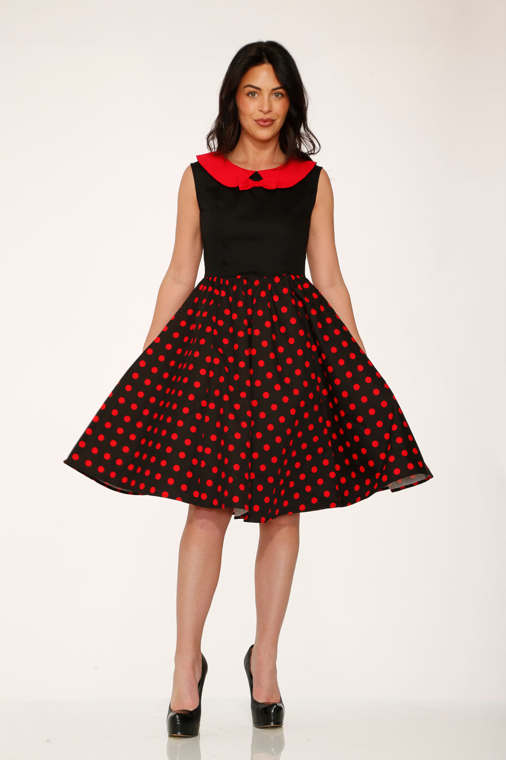 29201 Black Red Polka Dot Swing Dress