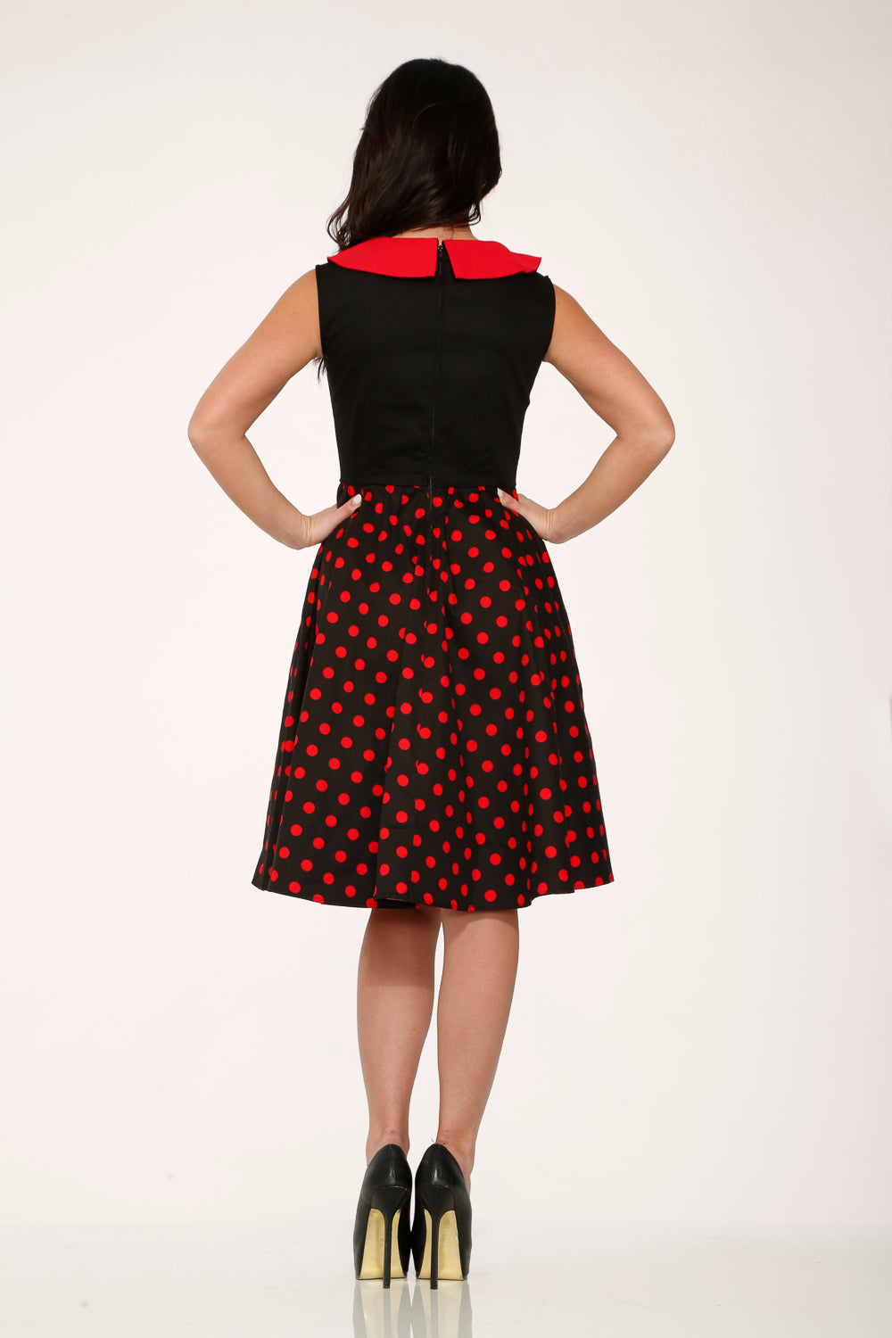 29201 Black Red Polka Dot Swing Dress