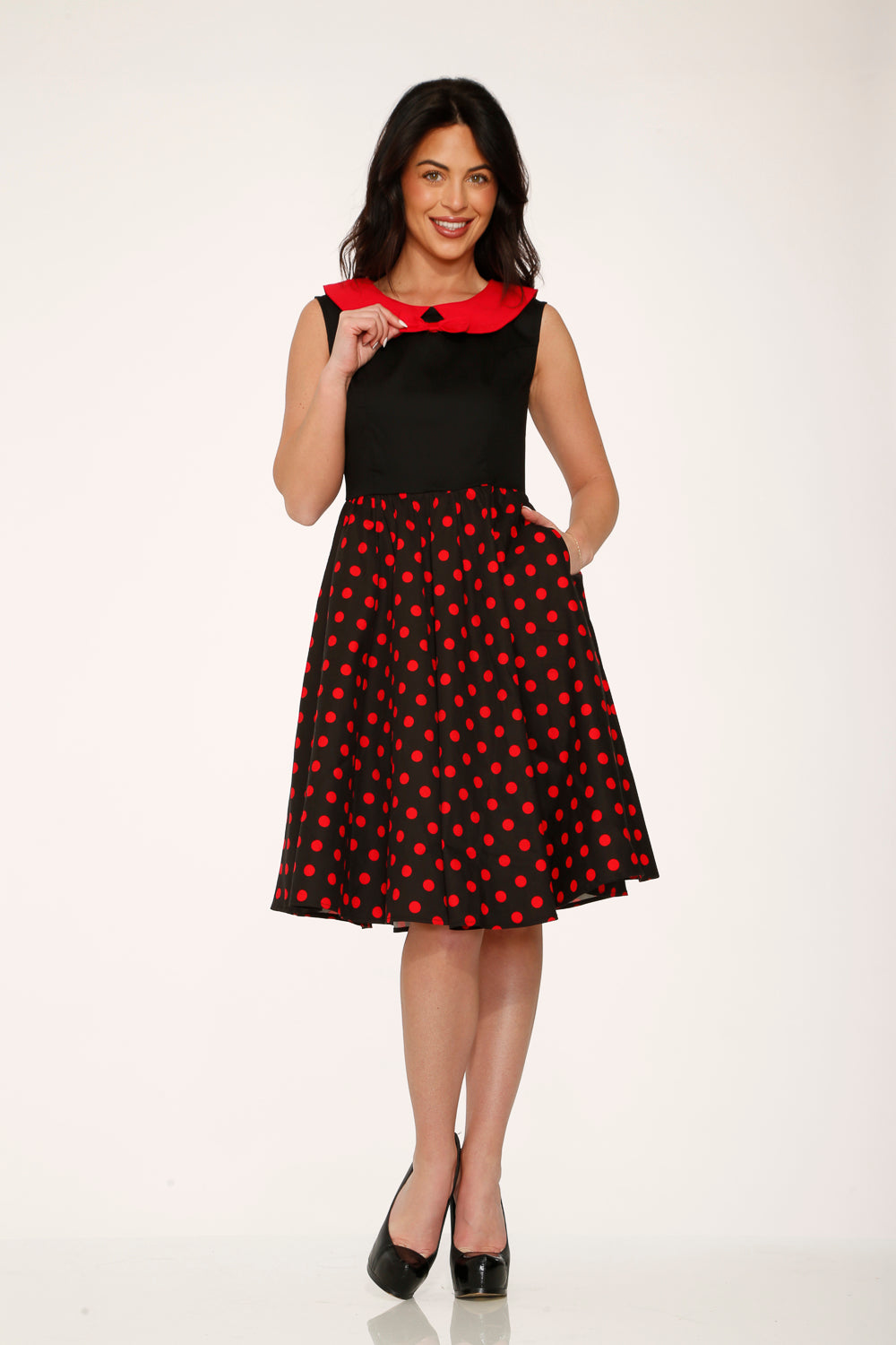 29201 Black Red Polka Dot Swing Dress